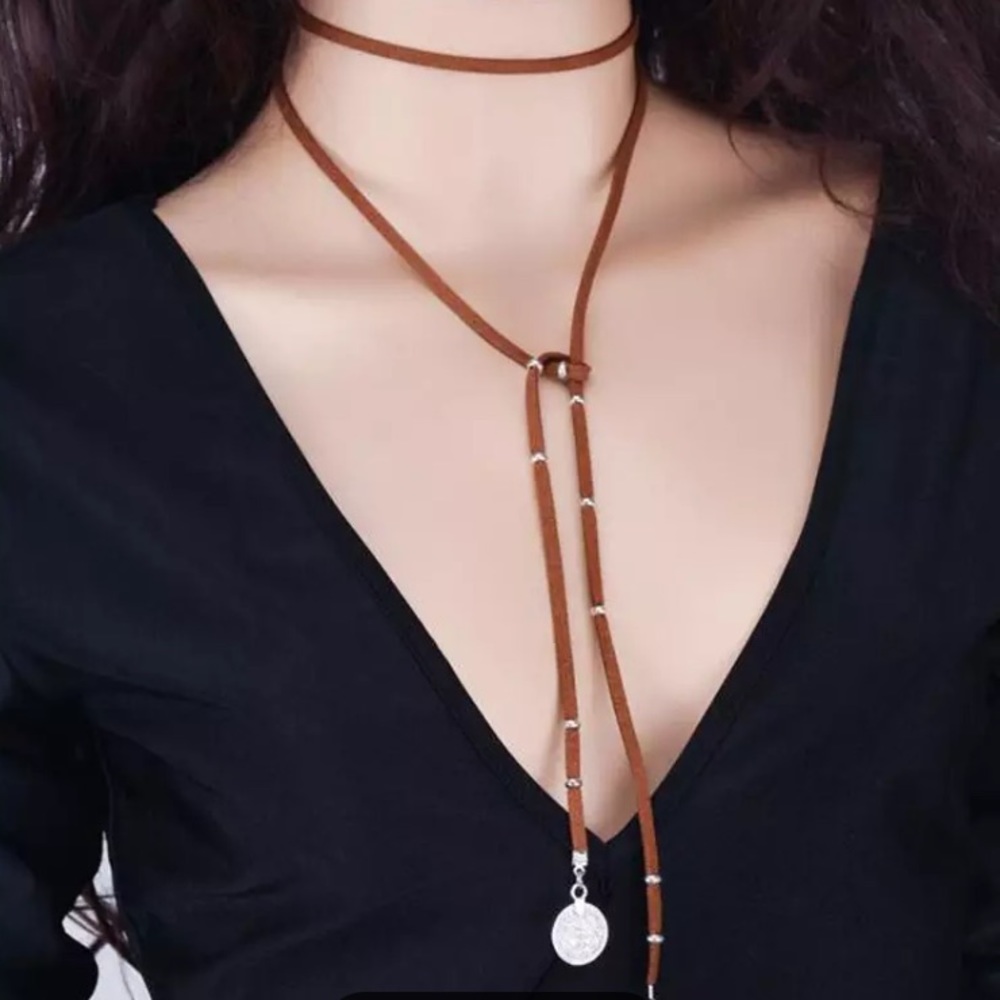 🎉 New Boho Disc Brown Drop Choker Necklace